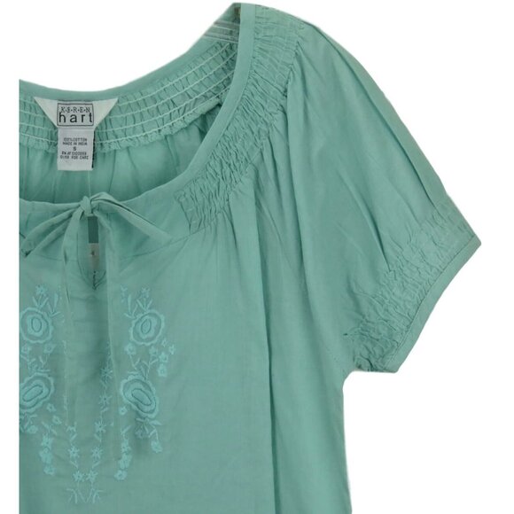 BOHO SmockTop Women Size Small Keren Hart Embroidered Hippie Boho Sage Green - Picture 4 of 8